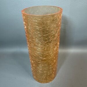 Amber Orange Crackle Glass Cylinder Hurricane Chimney Shade 8.5” Candle Light